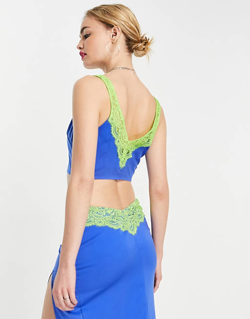 ASYOU contrast lace satin bralette in blue
