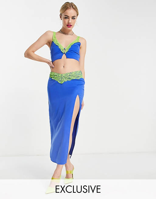 ASYOU contrast lace satin in blue - part of a set