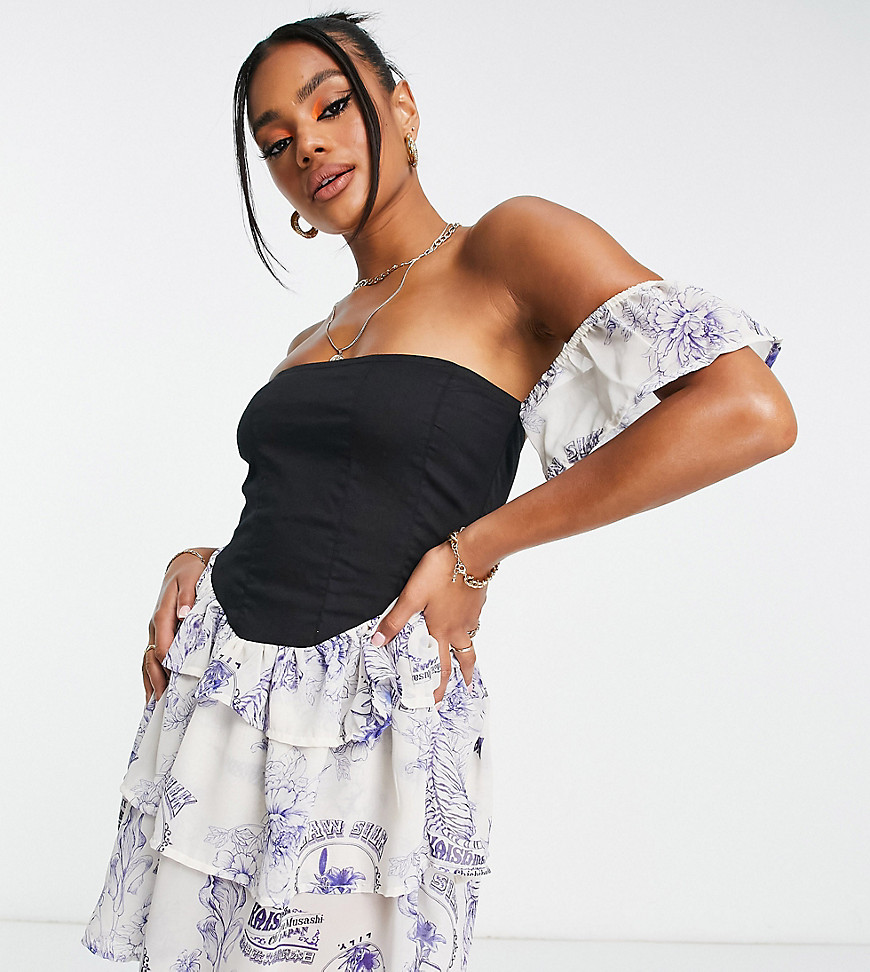 Asyou Corset Ruffle Off The Shoulder Dress In Outline Print-multi