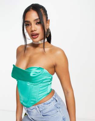 The Frolic crop satin cami bustier in jade green - part of a set