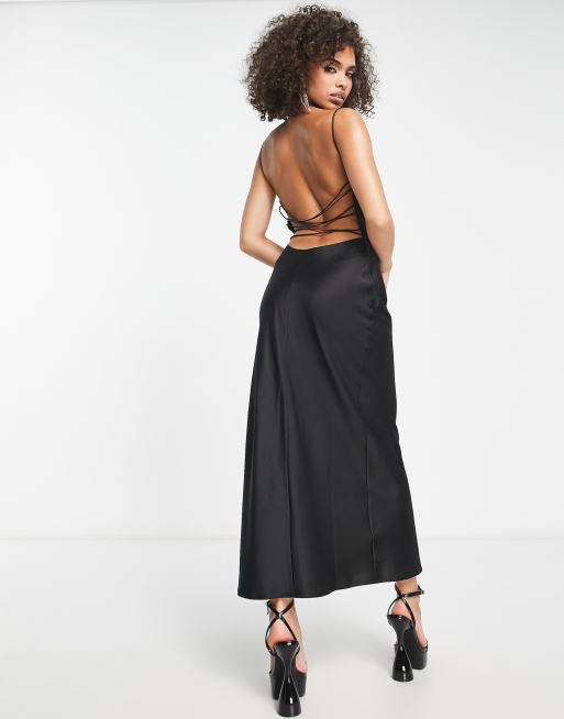 ASOS DESIGN high apex maxi slip dress in hammered satin in black