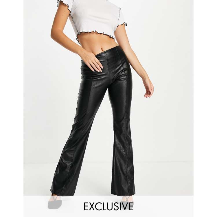 ASOS DESIGN high shine vinyl pants with diamante side lace up flare in  black