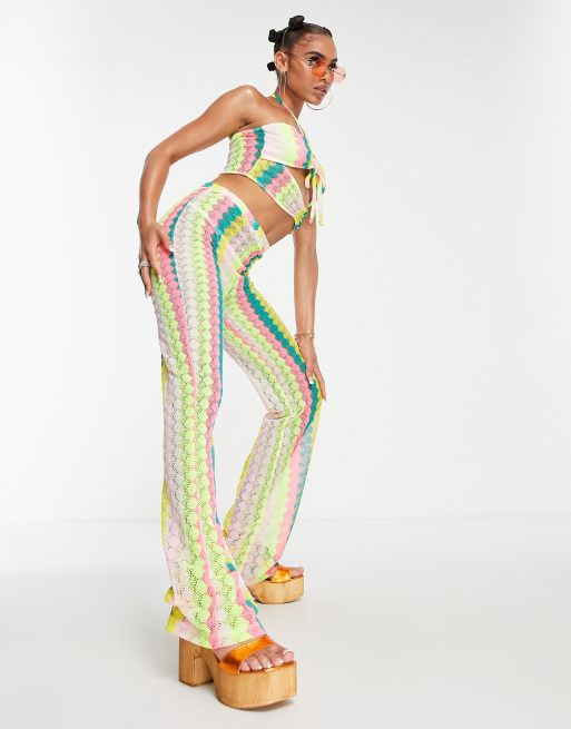 ASYOU crochet flare pants stripe in multi - part of a set