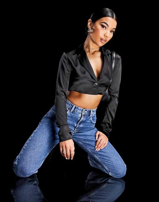 Black satin sale crop