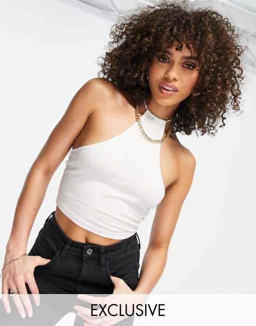 ASYOU - Crop top allacciato al collo bianco