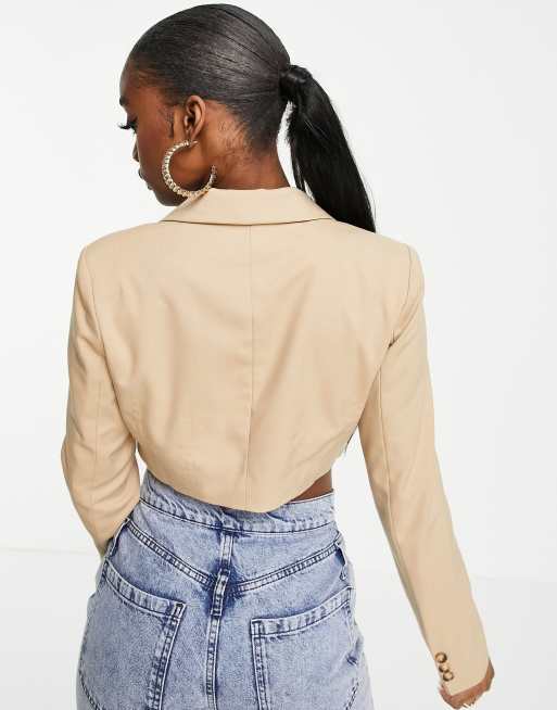 Tan cropped clearance blazer