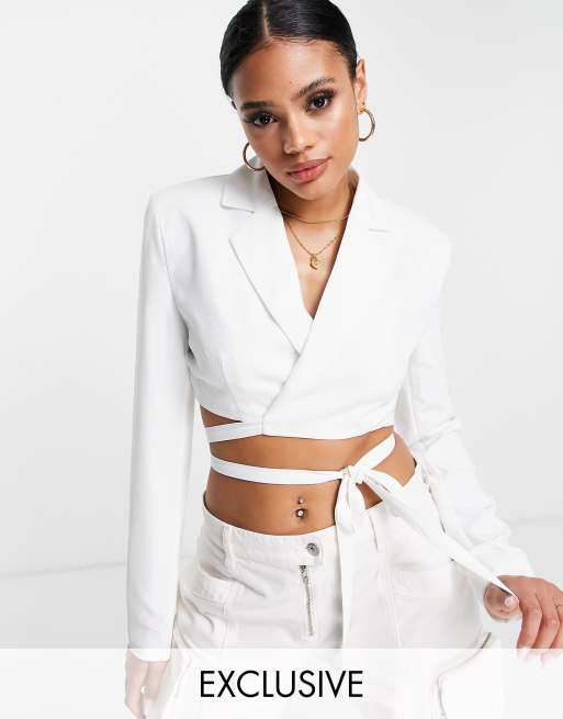 AsYou - Cropped blazer met overslag in wit, deel van co-ord set