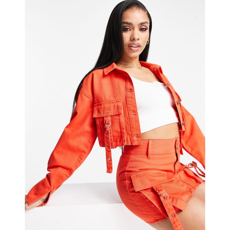 ASYOU cropped denim utility jacket co ord in red ASOS