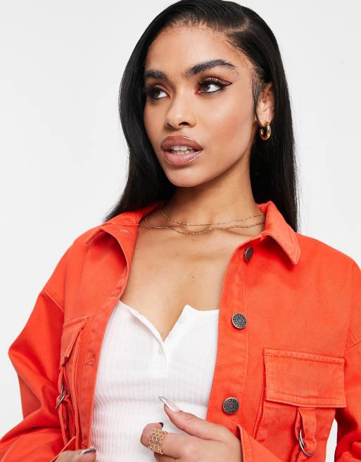 Red cropped sale denim jacket topshop