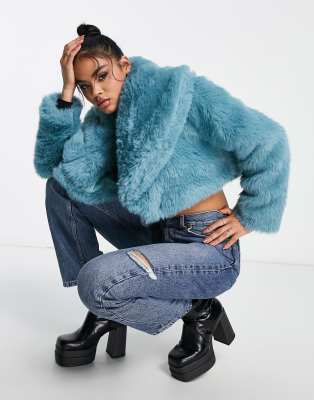 ASYOU cropped faux fur jacket in blue