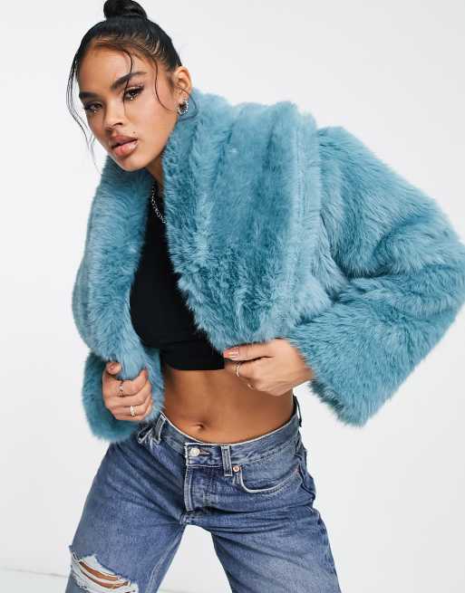 Whistles faux fur jacket with collar in pale blue