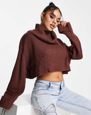 White cropped roll online neck jumper