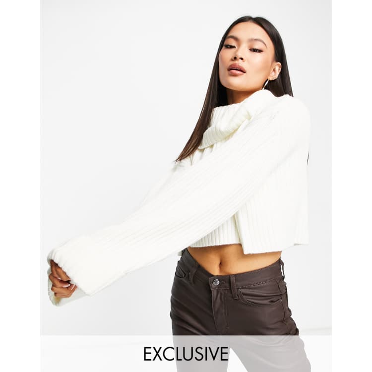 White roll cheap neck crop jumper