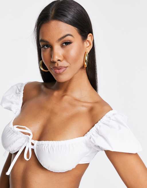 ASYOU cropped sun top with puff sleeves in white