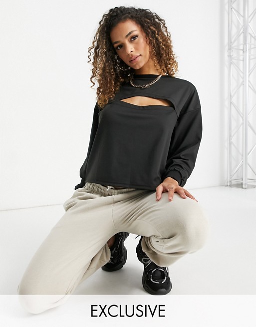 ASYOU cropped sweat with slash detail in washed black