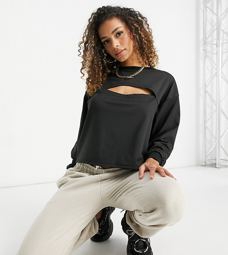 ASYOU cropped sweatshirt with slash detail in washed black-Blues