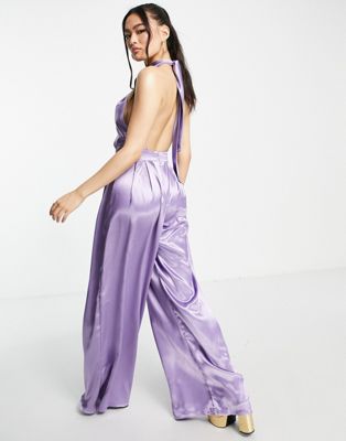 ASOS 4505 yoga jumpsuit with strappy back detail in purple