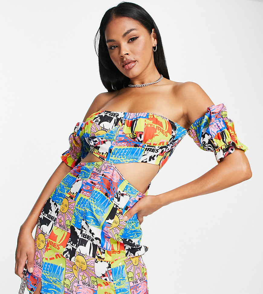 ASYOU cross front mini dress in mixed graphic print-Multi