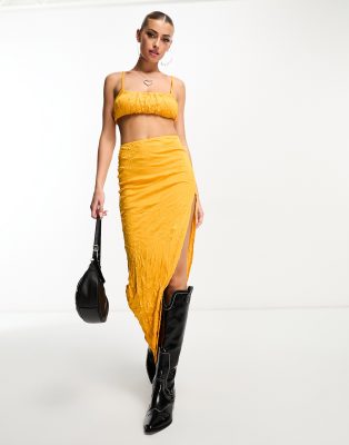 ASYOU crushed high split maxi column skirt in orange - ASOS Price Checker