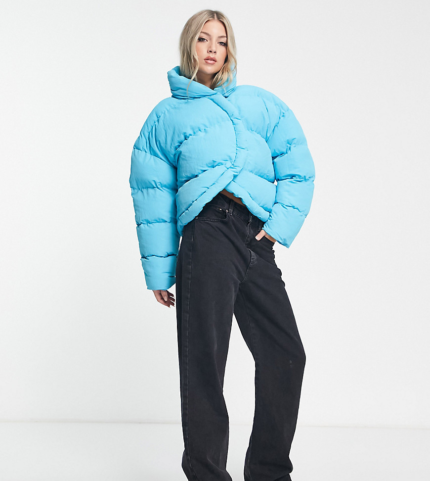 Asyou Curved Hem Puffer Jacket In Blue | ModeSens
