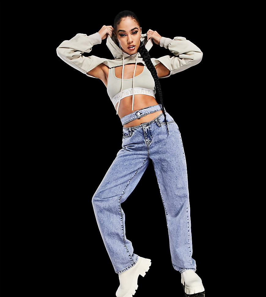 Asyou Cut-out 90s Dad Jeans In Blue-blues