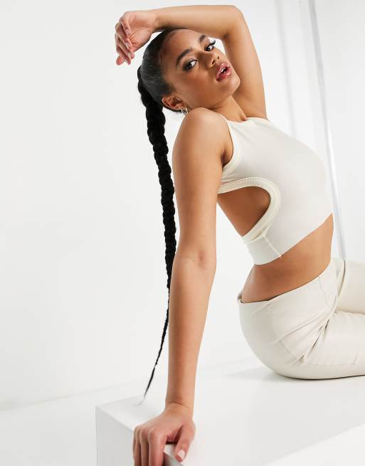 ASYOU cut out back co-ord rib top in cream, 3 of 4