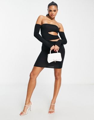 ASYOU cut out bandeau mini dress with sleeves in black
