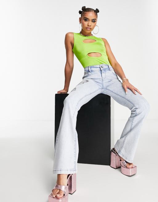 ASYOU cut out bodysuit in lime green