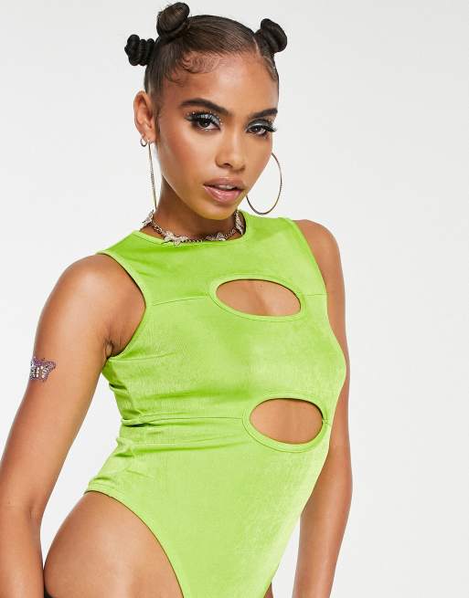 ASYOU cut out bodysuit in lime green