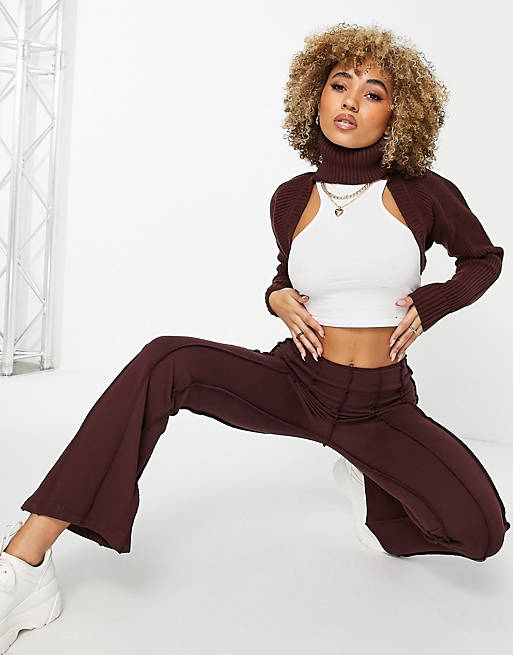 Jumpers & Cardigans ASYOU cut out front cropped roll neck jumper in chocolate 