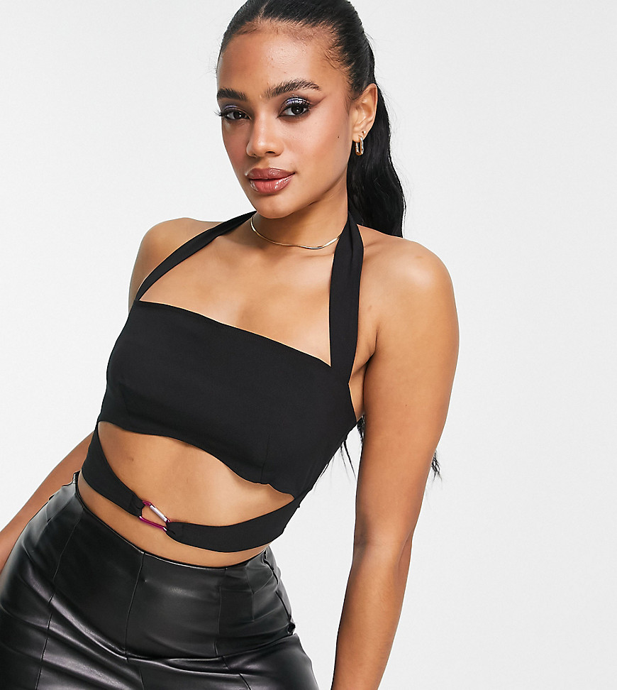 Asyou Cut Out Halter Neck Crop Top Co-ord With Carabiner Trim In Black