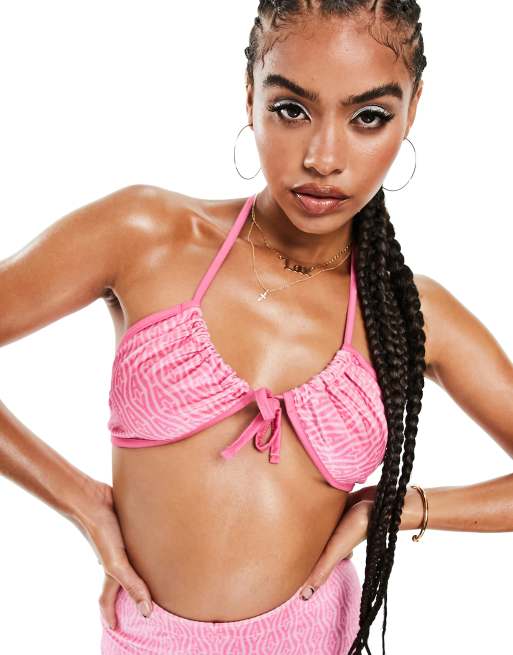 ASYOU cut out tie back velour bralet co-ord in pink monogram