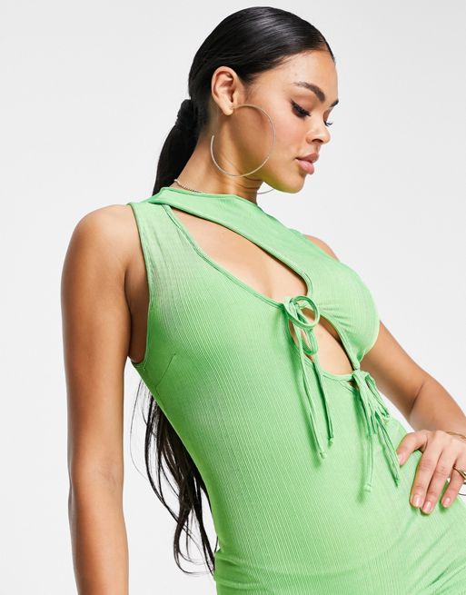 RILEY CUT OUT ONE PIECE IN NEON BLUE AND GREEN COLOR BLOCK BY