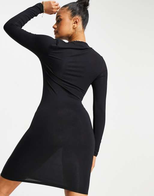 ASYOU – Czarna sukienka bodycon z długimi rękawami, 2 z 4