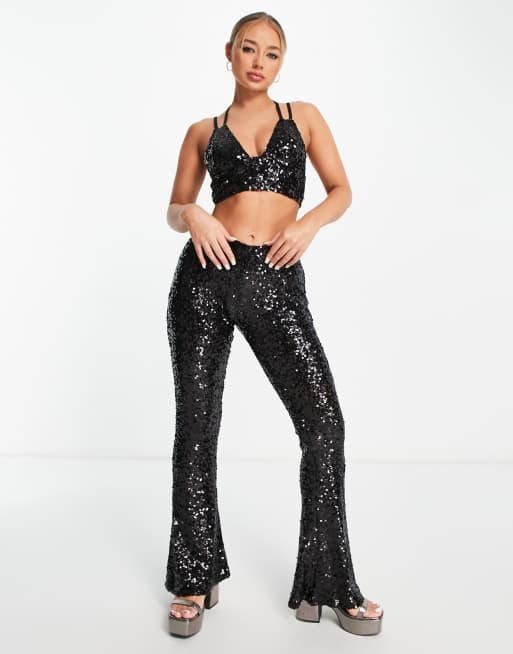 ASYOU – Czarny cekinowy top z dekoltem typu halter, część zestawu, 4 z 4