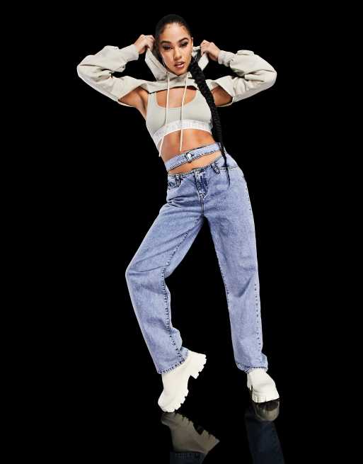 ASYOU - Dad jeans met uitsnijdingen in jaren 90-stijl in blauw