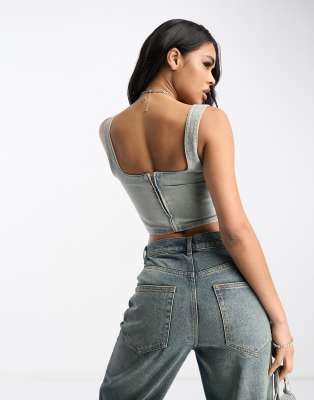 ASYOU denim lace up corset co-ord in dirty wash | ASOS