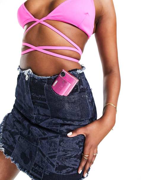 AsYou - Denim-mininederdel med asymmetrisk kant i print - view 1