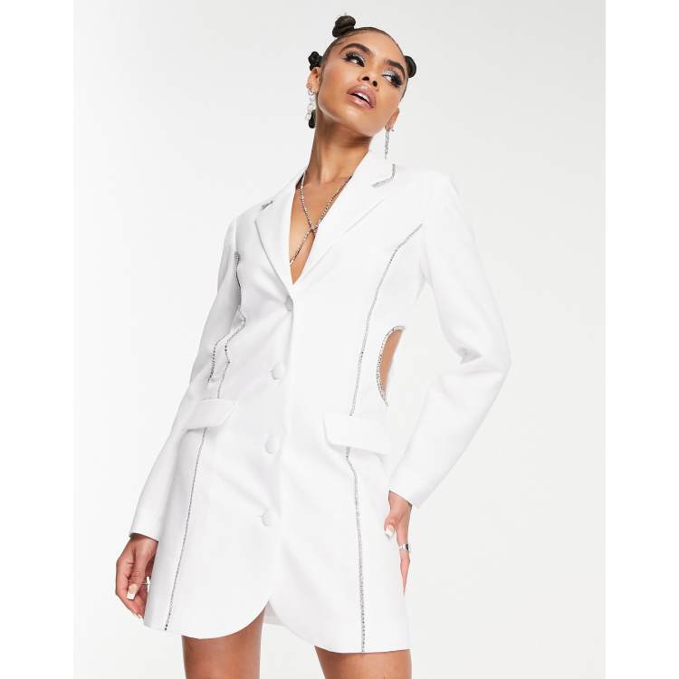 ASYOU Diamante trim blazer dress with cut out detail in white