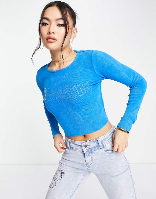 ASYOU divine hotfix graphic tee in acid wash blue