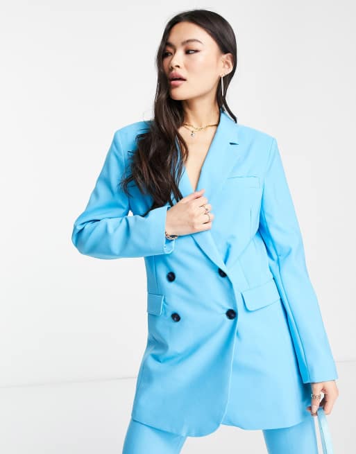 ASYOU - Double breasted blazer met lange pasvorm in blauw, deel van co-ord set