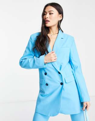 ASYOU double breasted longline blazer co-ord in blue - ASOS Price Checker