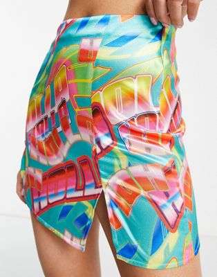 ASYOU double split front mini skirt in graphic print - ASOS Price Checker