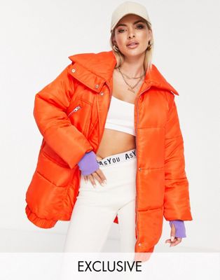 Manteaux et vestes ASYOU - Doudoune oversize avec bords de manches côtelés et contrastants - Orange