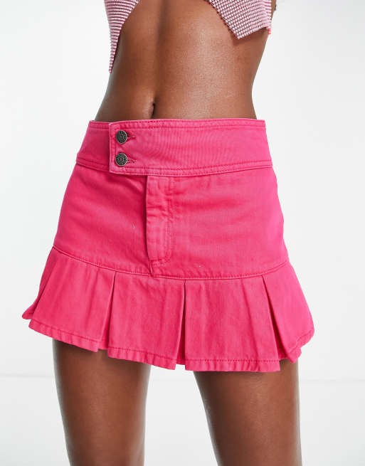 Pink pleated denim on sale skirt