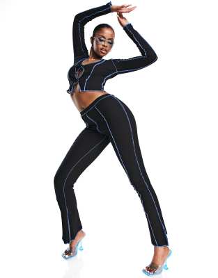 ASYOU exposed seam ribbed flare trouser with cut out detail in black - ASOS Price Checker