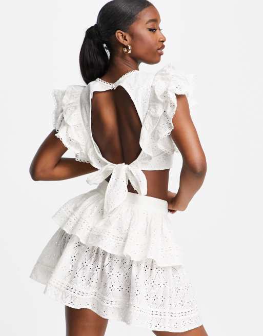 White ruffle eyelet skirt sale