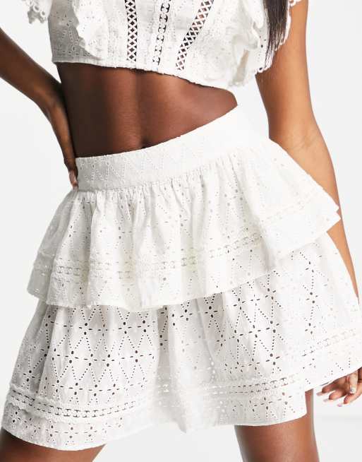 ASYOU eyelet tiered flipped mini skirt in white - part of a set