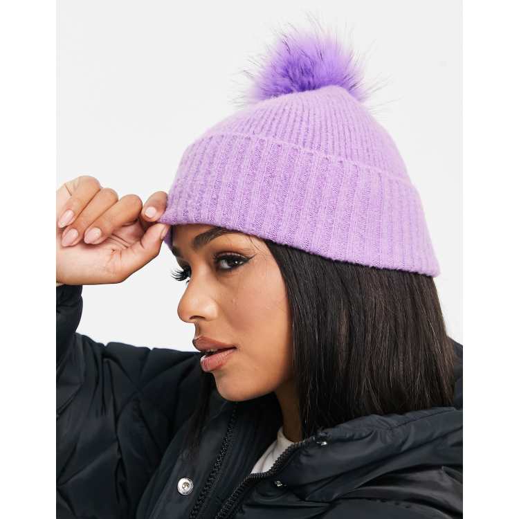 Light Purple Beanie, Purple Pom Beanie