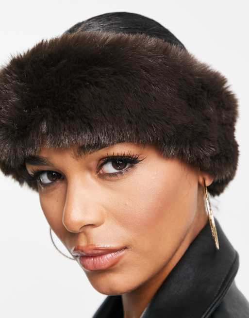 ASYOU faux fur headband in chocolate